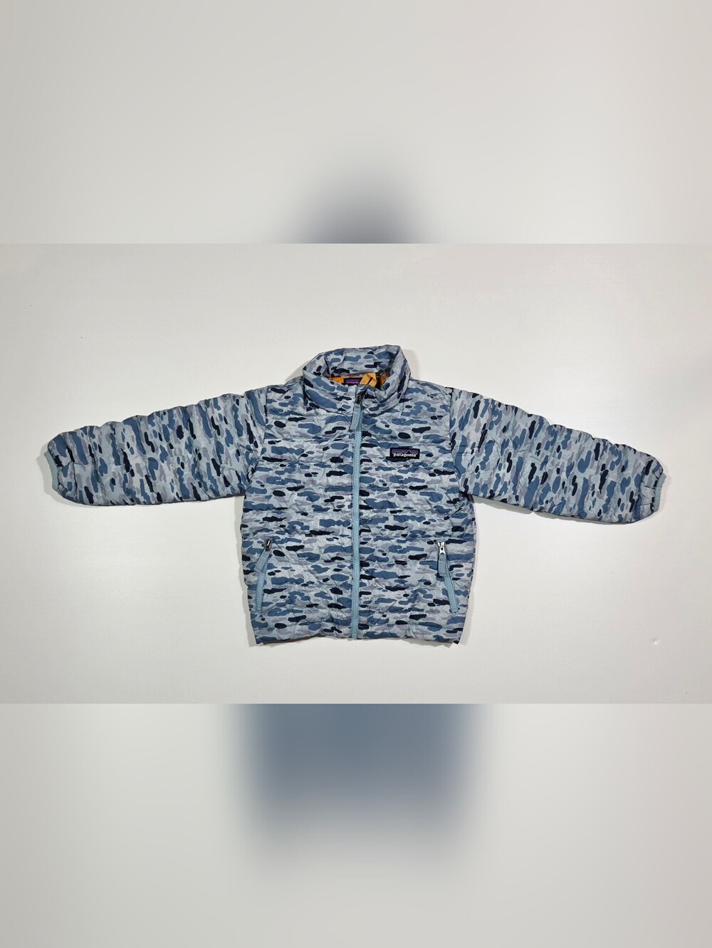 Patagonia Toddler Down Sweater Puffer Jacket Size 3T Blue Grey Camo Warm Zip Boy